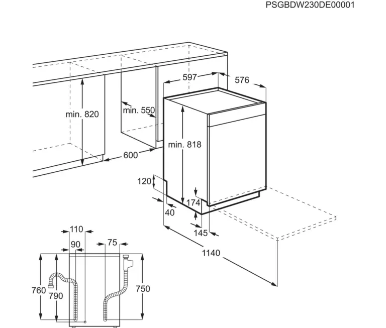 Electrolux ESA47305UX, Underbygningsopvaskemaskine
