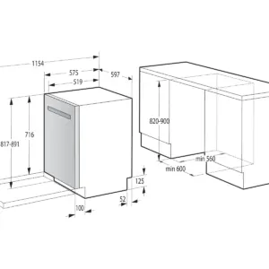 Gorenje GU673A67W, Underbygningsopvaskemaskine