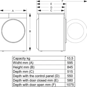 Hisense WF5I1045BWQ, Frontbetjent vaskemaskine